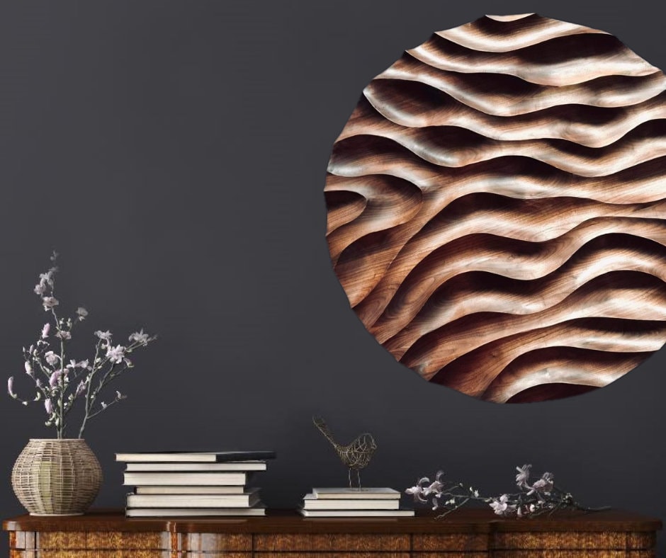 Wood Wall Art, Large Wood Sculpture, Round Wall Art, Solid Wood Wall