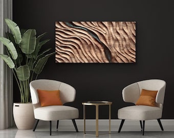 Arte mural de olas de nogal esculpido a mano: Escultura moderna de madera