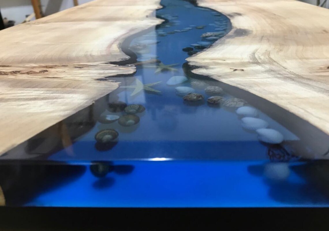 Epoxy Table Epoxy With Shells Table Ocean Scenery Table Etsy