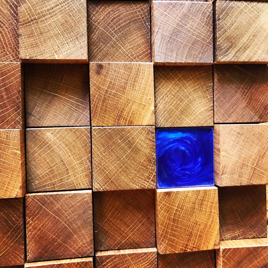 Wood wall art with epoxy cubes3D Sound diffuser Epoxy Etsy