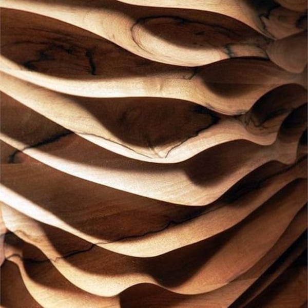 Large size Handmade Walnut Wood Wave Wall Art: Modern Relief Sculpture