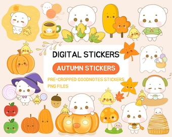 Autumn Digital Sticker Bundle Kawaii Digital Sticker Book for Digital Planner Note Goodnotes Stickers Digital Precropped PNG Stickers