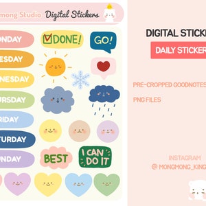 Daily Cute Digital Stickers for Digital Planner Kawaii Digital Stickers Digital Note Goodnotes Sticker Precropped PNG Stickers iPad Stickers