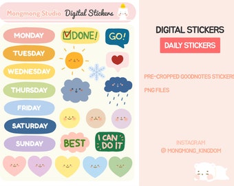 Daily Cute Digital Stickers for Digital Planner Kawaii Digital Stickers Digital Note Goodnotes Sticker Precropped PNG Stickers iPad Stickers