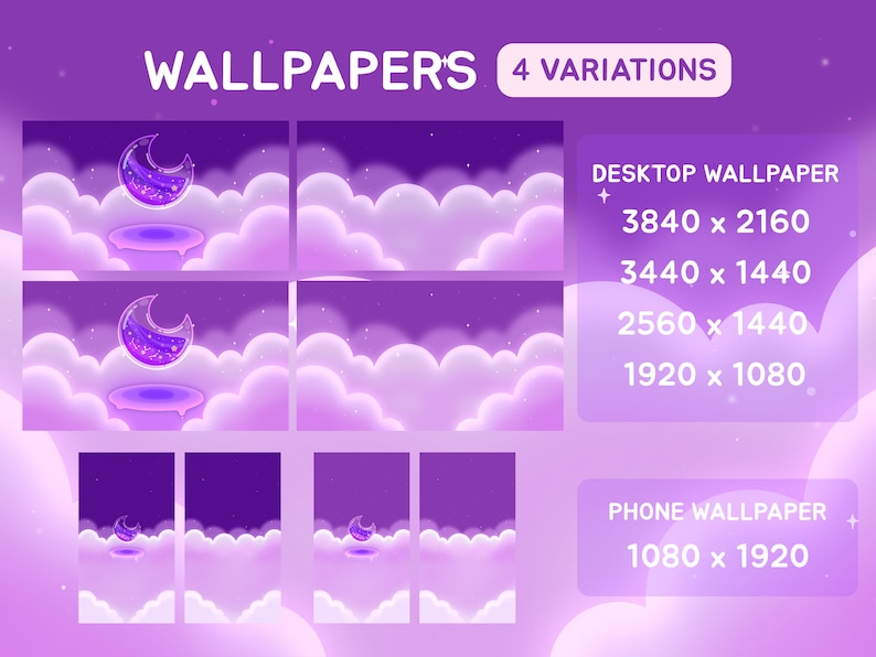 Purple Cute Desktop Wallpaper for Desktop Decoration Kawaii Phone