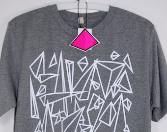 Geometric Monochrome Op-Art Triangle Design Hand Screen Printed Streetwear T-shirt