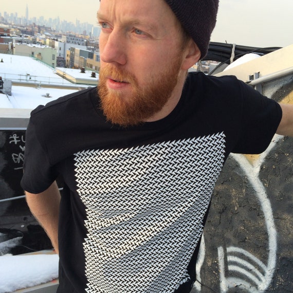 Geometric Monochrome Op-Art Triangle Design Hand Screen Printed Streetwear T-shirt