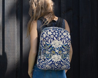 Blue Floral Backpack, Blue and White Botanical Backpack, Bohemian Backpack, Flower Backpack, High School Graduation Gifts for Granddaughter