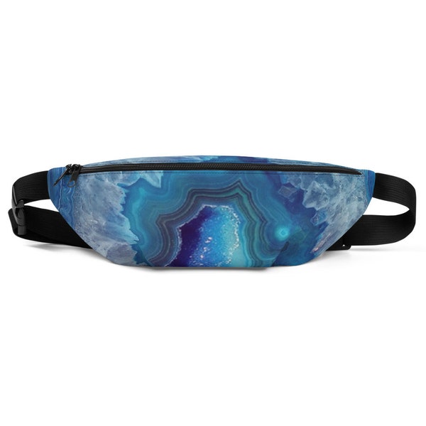 Blue Geode Fanny Pack, Geological Fanny Pack, Blue Fanny Pack, Mineral fanny pack, geode art, mineral photography, blue green teal