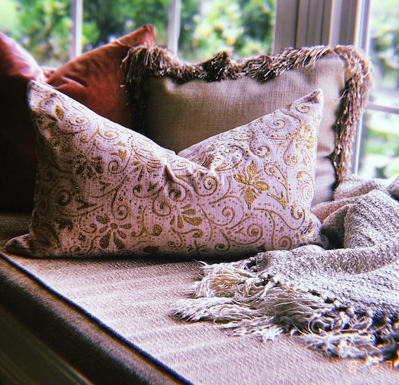 Pale Pink Chenille Decorative Pillow With Hand Painted Glitter Etsy