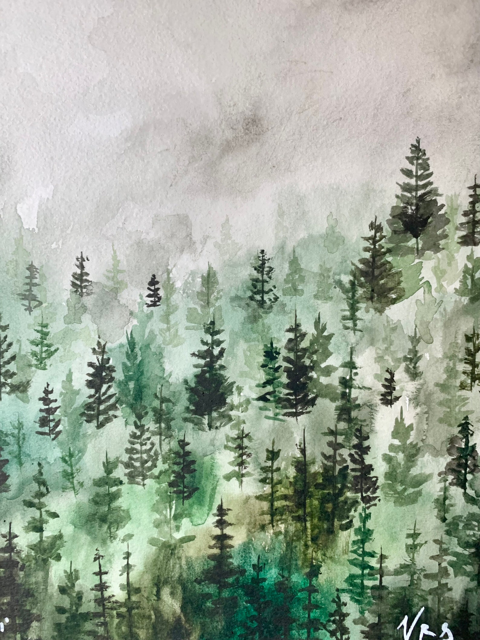 Original 8in by 10in Misty Forest Watercolor Painting in a | Etsy UK