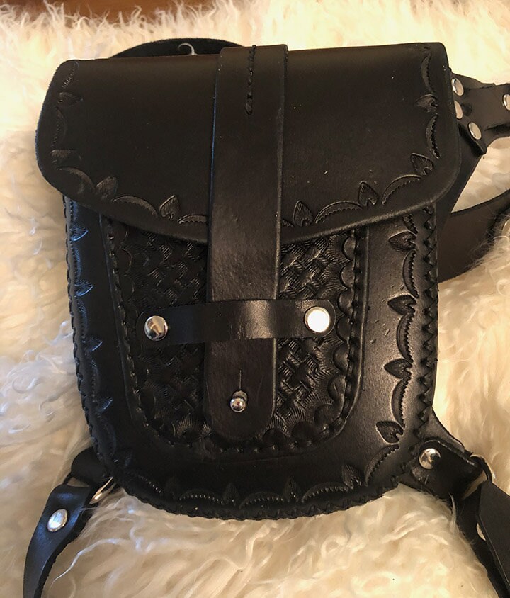 Black hip bag with pockets, pocket belt, wing bag, gothic utility beltBAT  HOLSTER BAG