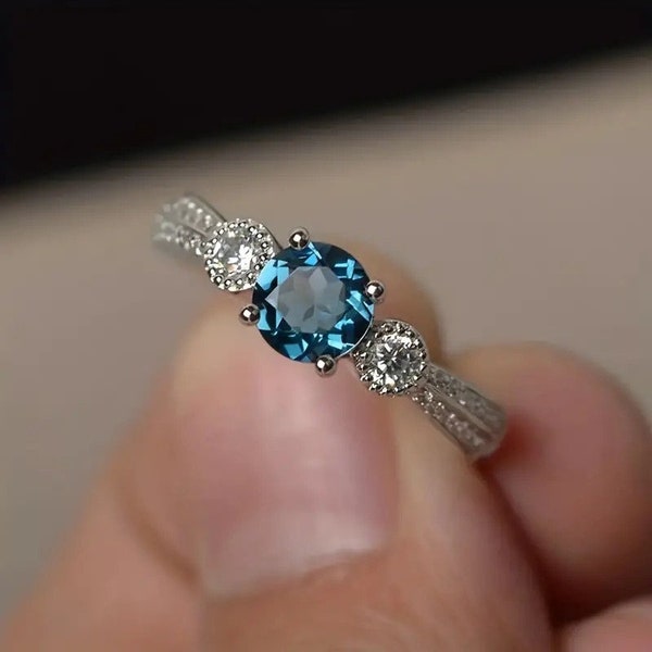 Ocean Blue Zircon Ring - Birthstone Ring - Stacking Ring - Gemstone Ring - Birthstone Jewelry - Blue Zircon Ring -Gift For Her - Blue Ring