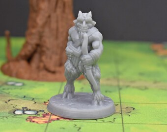 Unpainted dnd miniature Satyr figure is 3D printed to order by GriffonCo Minis for dragon and dungeon games