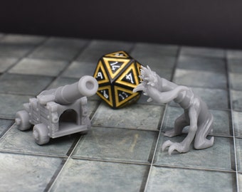 dnd Miniatures set Cannon Mimic for tabletop wargaming terrain games is 3D printed by GriffonCo Minis for dragon and dungeon games