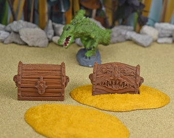 dnd terrain Mimic Treasure set scatter terrain pieces for 28mm fantasy terrain wargaming is 3d printed and used for dnd accessories