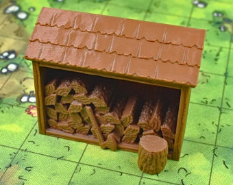 dnd scatter terrain Firewood shed for tabletop wargaming is 3D printed miniature village furniture and buildings