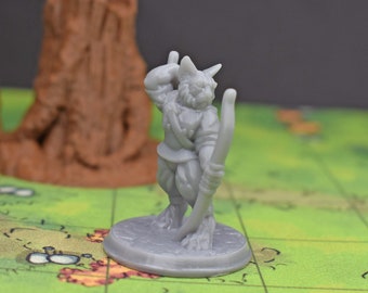 npc miniature Catfolk Archer tabaxi mini or dnd miniature pieces for tabletop wargaming terrain games is 3D printed to order