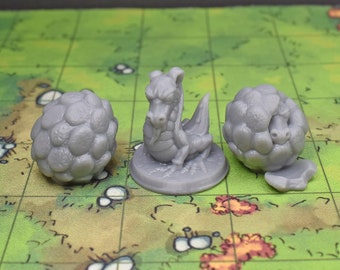 Dnd tabletop wargaming Dragon Eggs & Baby Dragon miniature for dnd wargames is 3D printed by GriffonCo Minis for dragon and dungeon games