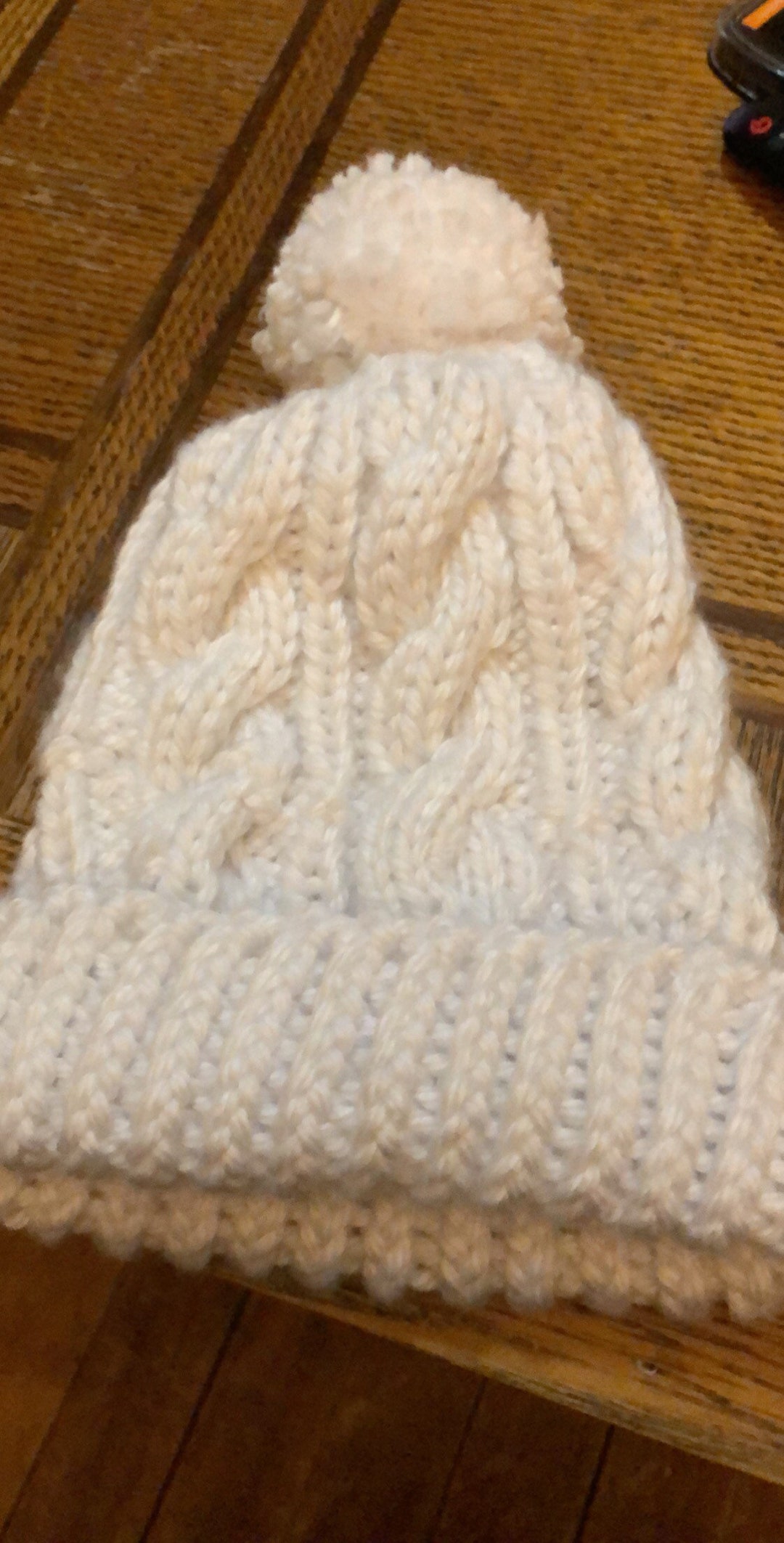 Cable Knit Winter Hat With Pom Pom Etsy