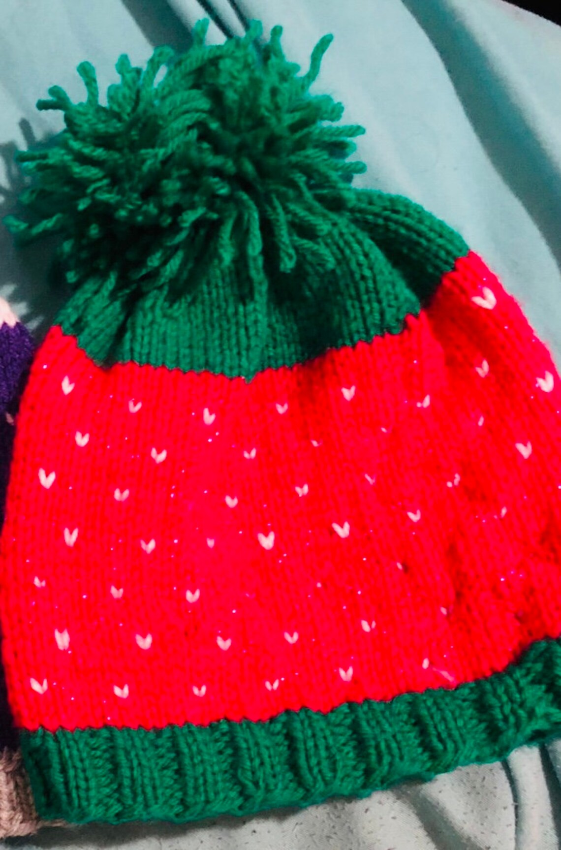 Strawberry Design Knit Hat Etsy