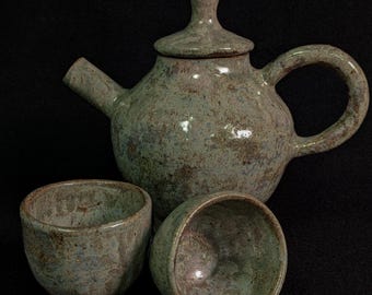 Ceramic Handmade Teapot with Two Teacups