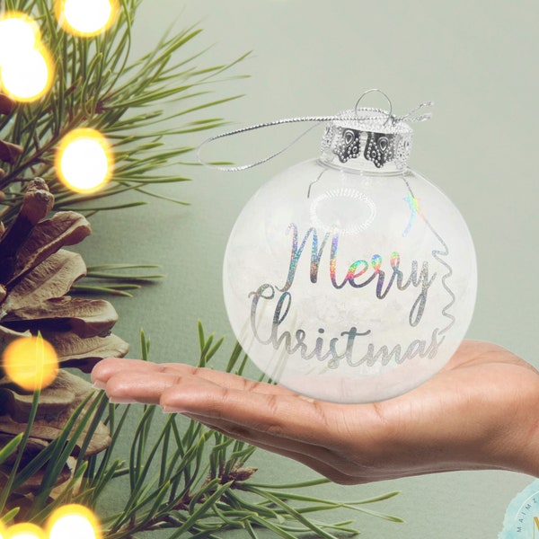 Clear Festive Merry Christmas Bauble Filled With Fake Snow