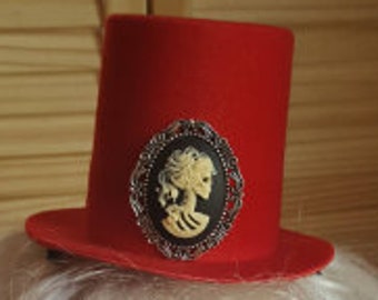 Mini Red Top Hat with Skull Cameo