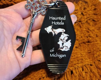 Haunted Hotels of Michigan Keychain with Bottle Opener Key