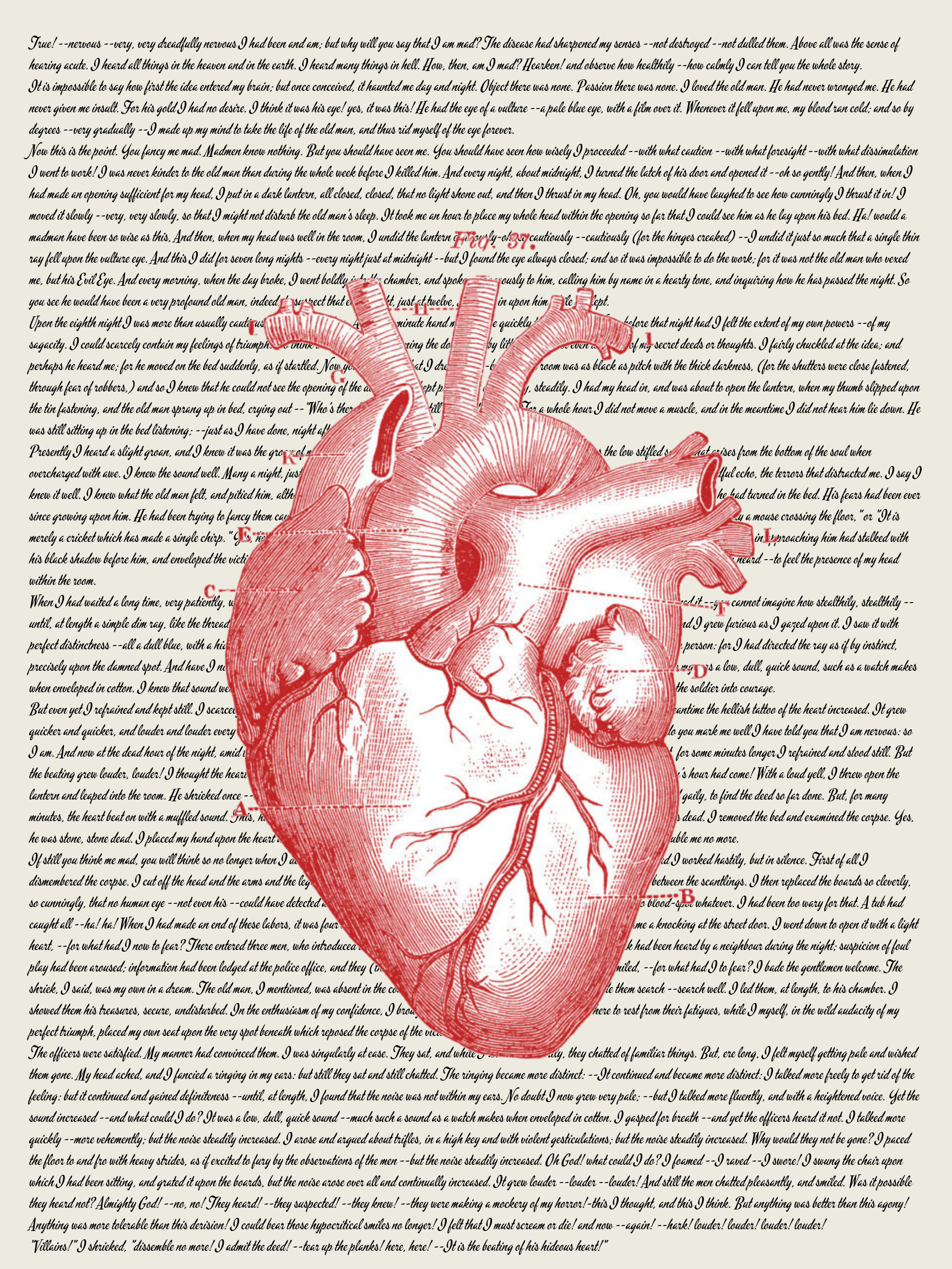 Digital File the Telltale Heart by Edgar Allan Poe With Anatomical Red