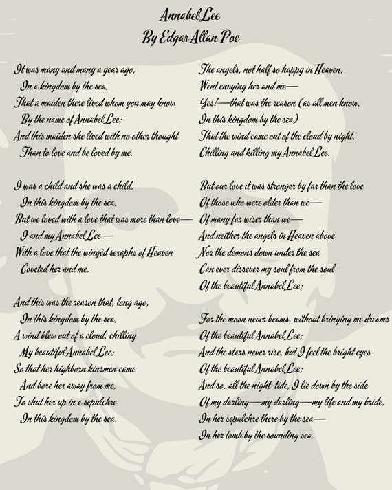 Digital File Annabel Lee Poem by Edgar Allan Poe - Etsy