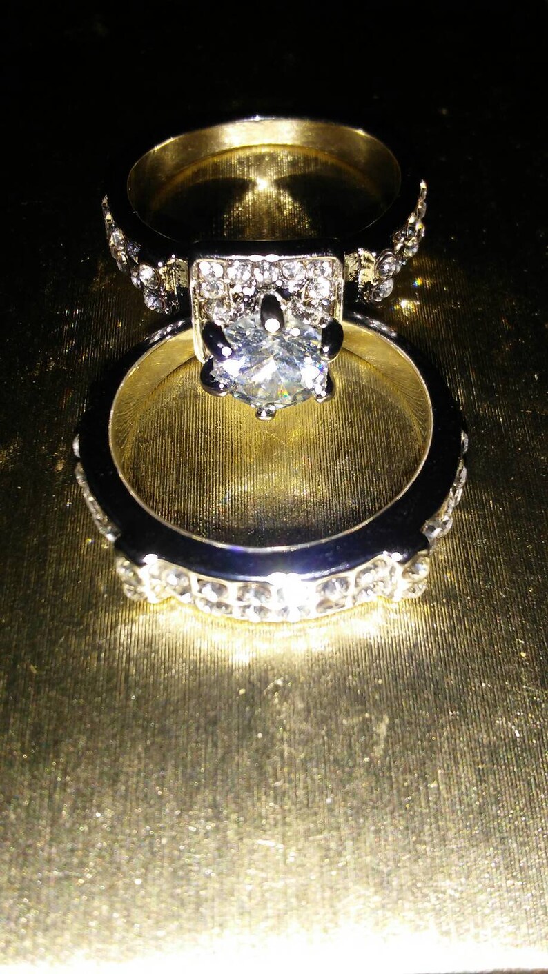 Cubic Zirconia Gorgeous Silvertone CZ Size 8 Wedding Band Set