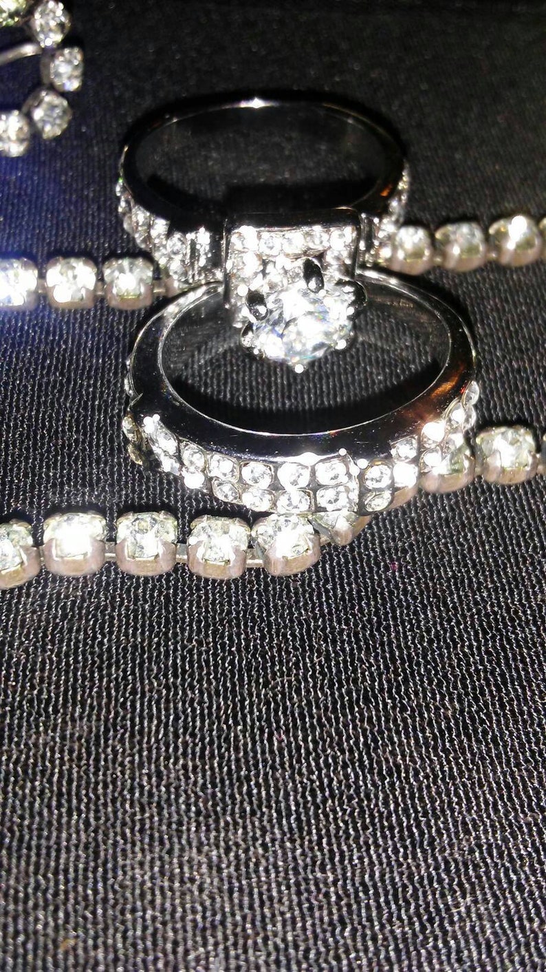 Cubic Zirconia Gorgeous Silvertone CZ Size 8 Wedding Band Set