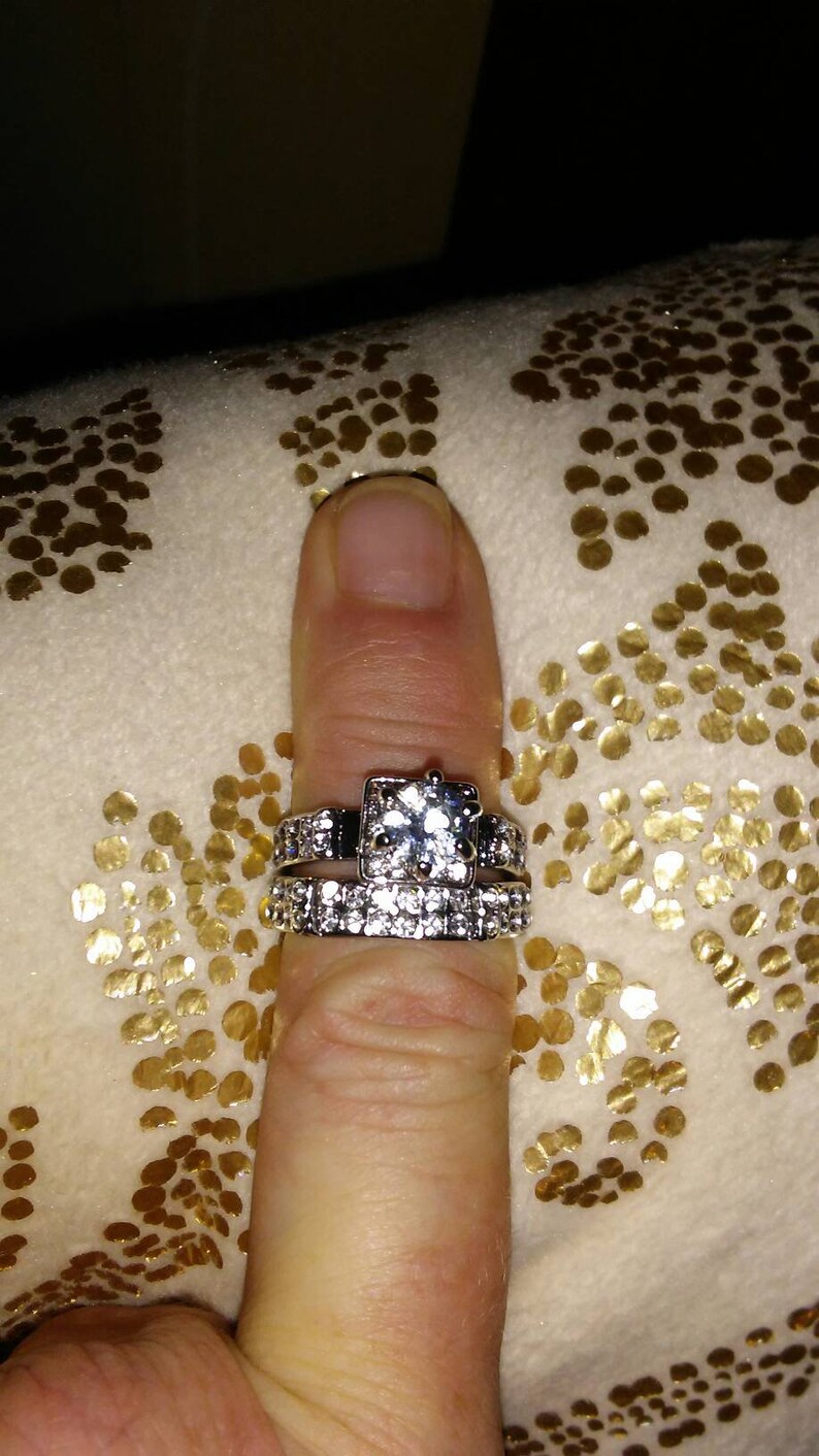 Cubic Zirconia Gorgeous Silvertone CZ Size 8 Wedding Band Set