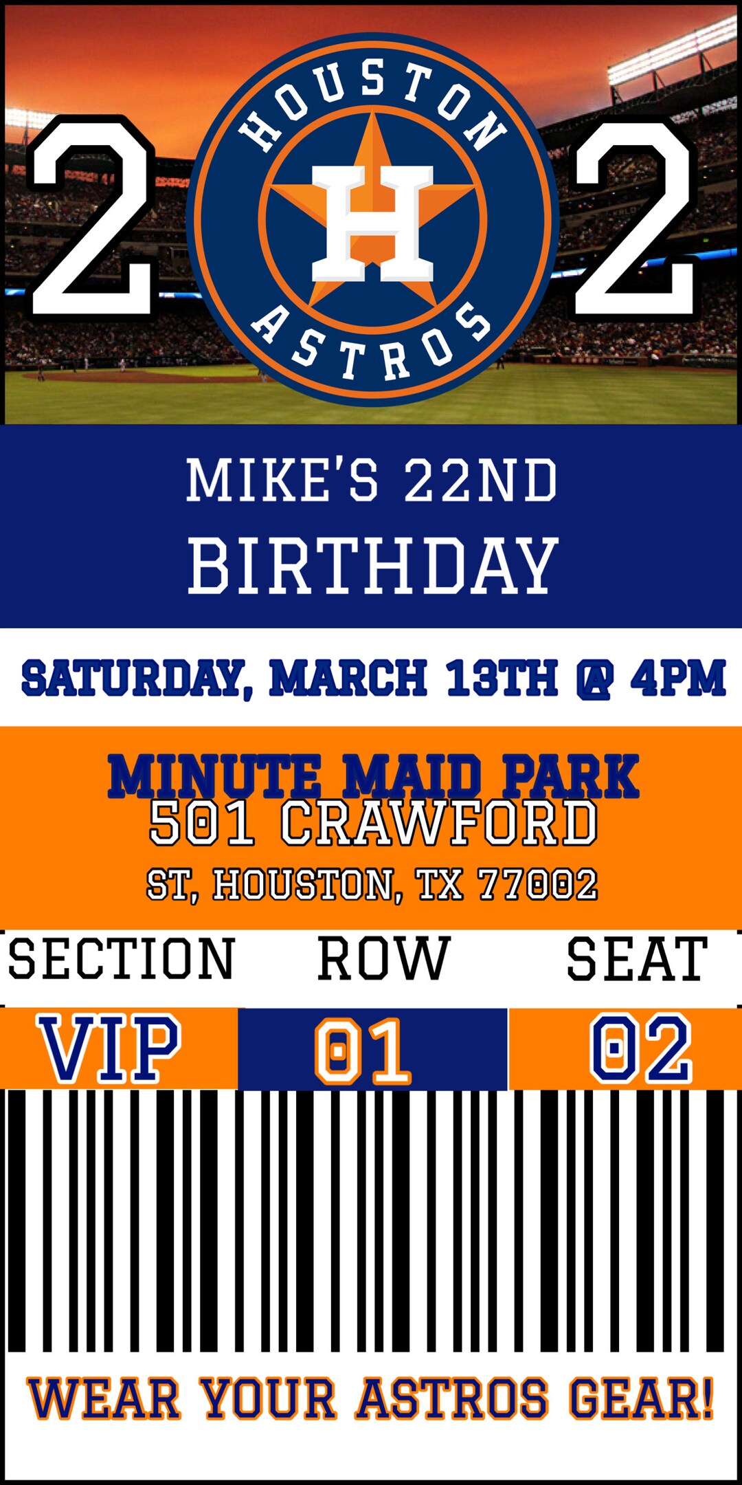 Houston Astros Birthday Digital Invitation Etsy