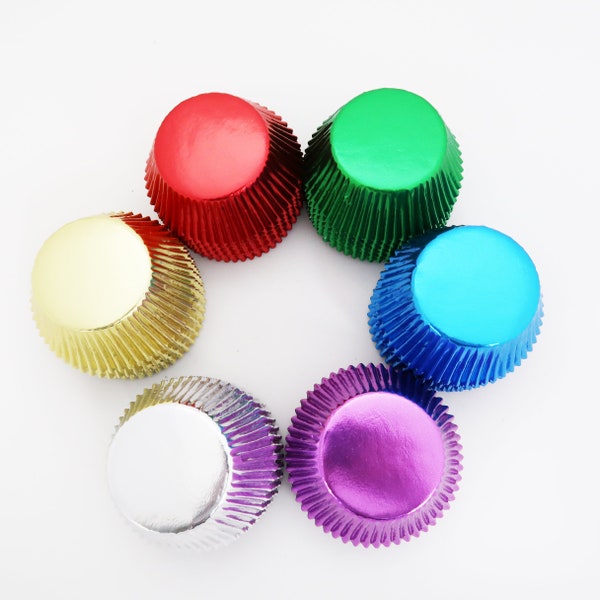 100 Metallic Colored Foil Standard Cupcake Baking Liners Grease-Proof Paper
