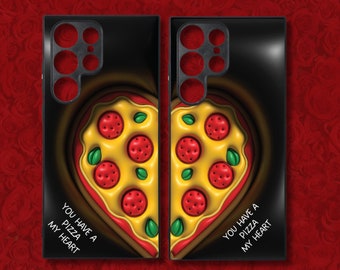 Set of 2 Phone Cases - Pizza Heart 3D Puffy Matching Set Valentine Case for iPhone and Samsung (Mix-n-Match)