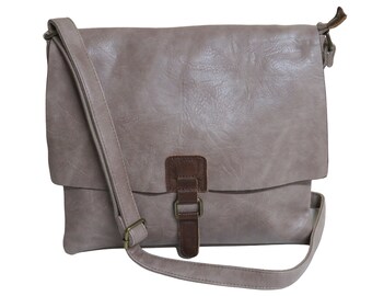 Messenger Bag Kuriertasche Schultertasche Umhängetasche Ledertasche in der Farbe Taupe Crossbody Sling Bag