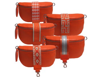 Gürteltasche Bauchtasche Orange echtes Leder Damen Tasche Handtasche Schultergurt Taschengurt Crossover Wechselgurt Taschen Riemen