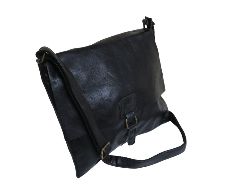 Borsa messenger borsa corriere borsa a tracolla borsa scuola in pelle nera immagine 3