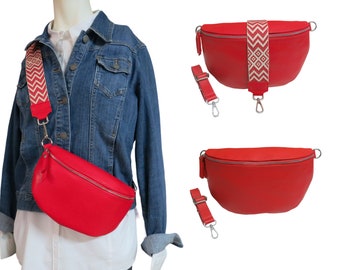 Bum bag leather handbag for woman 2 bag straps leather bag shoulder bag crossbody wide patterned bag strap gift idea