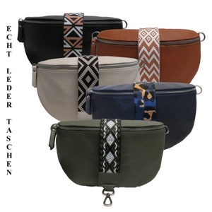 Heuptasje leren handtas voor dames of heren, echte leren tas, schoudertas, crossbody, brede tasriem, met patroon cadeau-idee afbeelding 1