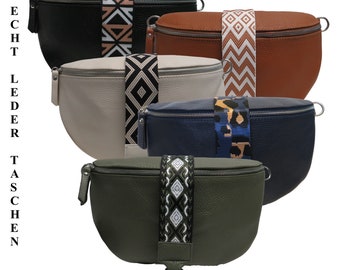 Heuptasje leren handtas voor dames of heren, echte leren tas, schoudertas, crossbody, brede tasriem, met patroon cadeau-idee