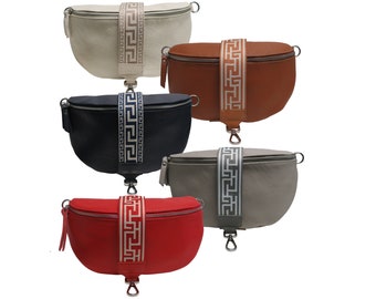Crossbody shoulder bag belt bag chest bag 100% genuine leather for women and men bag bag strap bag strap meander pattern
