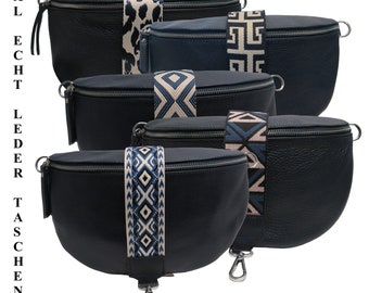 XL 30 x 19 x 9 cm. Genuine leather dark blue crossbody funny bag fanny pack shoulder bag for women and men 2 bag straps bag strap