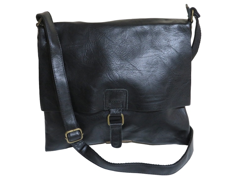 Messenger bag, shoulder bag, courier bag, shoulder bag, leather shoulder bag, plain bag, shoulder strap, laptop bag, leather bag Tasche Schwarz