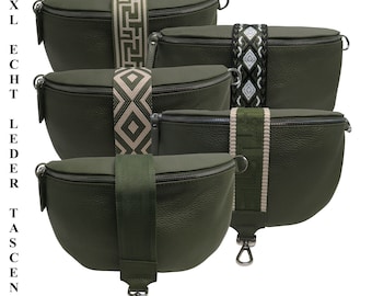 XL 30 x 19 x 9 cm. Genuine Leather Cross Body Belt Bag Bum Bag Olive 2 Bag Straps Bag Strap for Woman and Man Bag Shoulder Bag