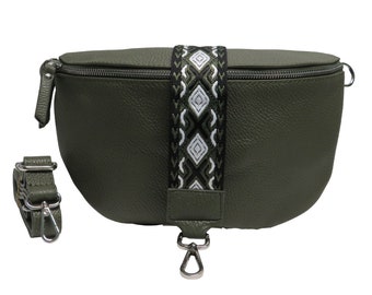 genuine leather belt bag bum bag olive in size M (25 x 16 x 8 cm.) leather bag for women and men bag strap shoulder strap bag