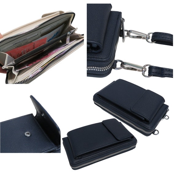 Genuine Leather Wallet for Men Women Long Wallet with Wristle Band Cluthc  Purse Credit Card Slots Zip Mobile Phone Pocket Cluth