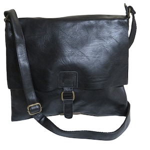 Messenger bag koerierstas schoudertas schooltas leer zwart afbeelding 1